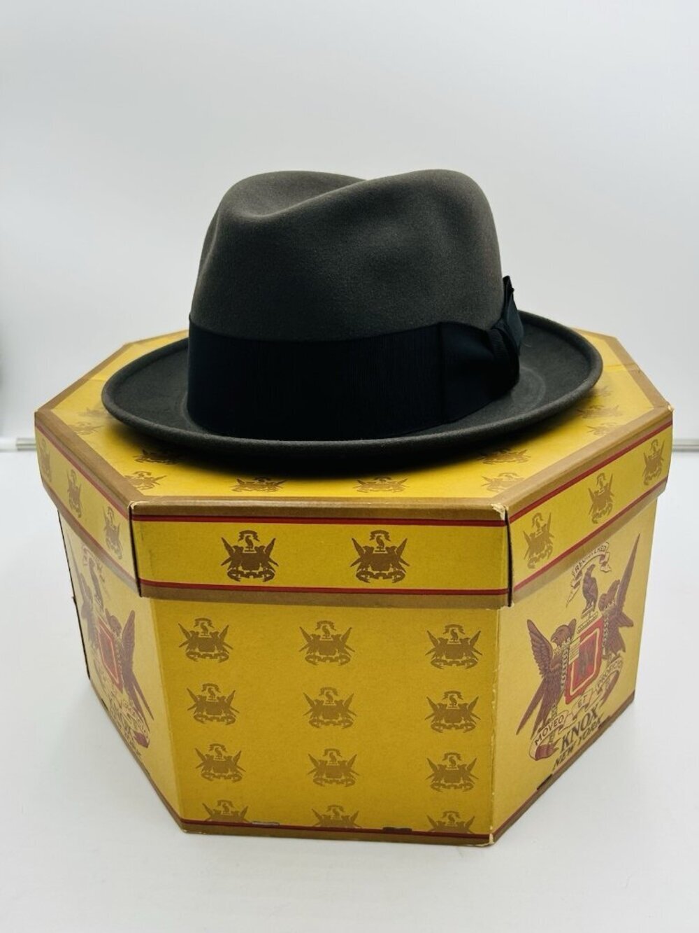 Vintage KNOX New York Fedora Hat Grey Sz 7 1/4 Long Oval Fur Felt Superfine NEW